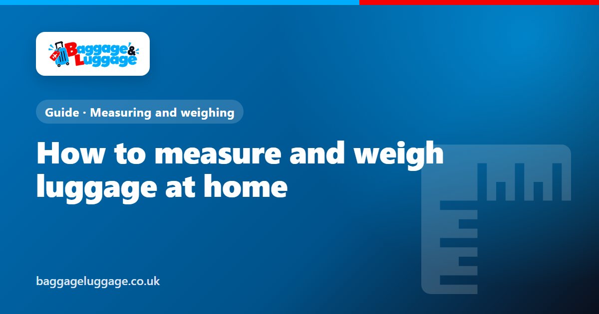 A suitcase standing against a wall with a steel tape measure held from the floor to the top of its handle